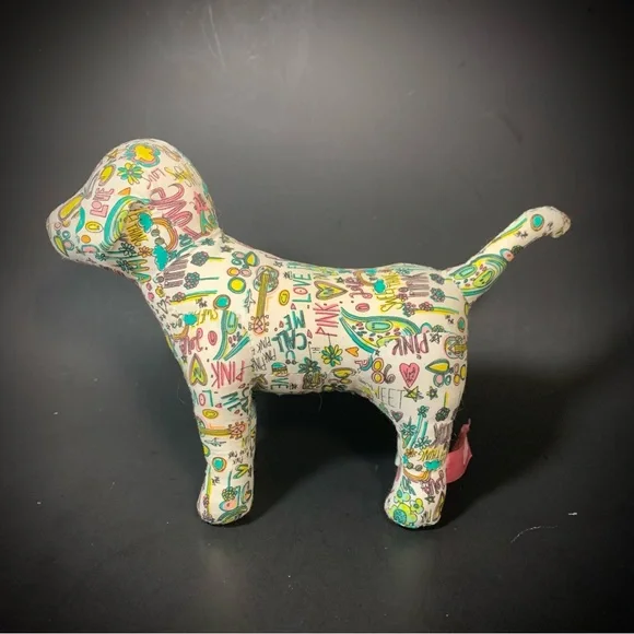 PINK by Victoria's Secret White Dog Rainbow Love and Graffiti Plush Dog Lot of 2 - Picture 9 of 13